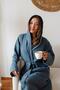Adult Plain Muslin Bathrobe, Special Design 100% Cotton 2 Layers Hooded Indigo Blue - 2