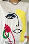 Women's White New Season Face Pattern Design T-Shirt - 3