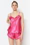 Fuşya Fırfırlı İp Askılı Saten Şortlu Dokuma Pijama Takımı THMSS22PT0274