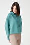 Blue Green Hooded Soft Textured Crop Sweatshirt Cropped Sweat - 7