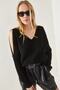 Women's Black V-neck Shoulder Low-cut Casual Knitwear Blouse BLZ-19002191 - 6