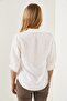Women's White Wooden Button Three-Quarter Sleeve Linen Shirt GML-19001095 - 6