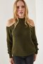 Women's Khaki Half Fisherman Shoulder Low-cut Casual Knitwear Sweater KZK-19000533 - 5
