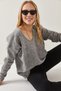 Women's Gray V-Neck Soft Textured Knit Sweater KZK-19000598 - 2
