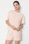 Açık Pembe %100 Pamuklu Puantiyeli ve Kalpli Şortlu Örme Pijama Takımı THMSS21PT1485 - 2