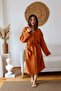 Adult Plain Muslin Bathrobe, Custom Designed , %100 Cotton, Double Layer Hooded, Dark Terracotta Color.