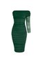 Laurest Green Single Sleeve Tulle Fabric Lined Elegant Evening Dress with Back Slit - 8