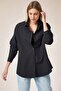 Women's Black Oversized Long Basic Shirt - 3
