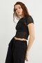 Women's White Bar Patterned Crew Neck Short Sleeve Baby Overlock Detailed Tulle Transparent Blouse - 4