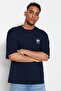 Lacivert Oversize/Geniş Kesim Uzak Doğu Baskılı Kısa Kol %100 Pamuklu T-Shirt TMNSS23TS00170 - 2