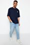 Lacivert Oversize/Geniş Kesim Uzak Doğu Baskılı Kısa Kol %100 Pamuklu T-Shirt TMNSS23TS00170 - 5