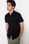 Black Slim Fit Judge Collar Short Sleeve Knitted Pique Summer Shirt Tmnss22Go0025