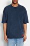 Indigo Oversize/Geniş Kesim Soluk %100 Pamuk T-Shirt TMNSS23TS00153 - 6
