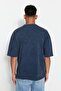Indigo Oversize/Geniş Kesim Soluk %100 Pamuk T-Shirt TMNSS23TS00153 - 3