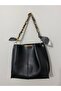 Women's Soft Leather 3-Compartment Hand, Arm, and Shoulder Bag with Black Scarf and Chain Accent - 4
