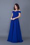Women's Strappy Off-Shoulder Detail Maxi Length Flared Sax Blue Evening Dress Engagement and Graduation Dress - 3