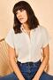 Women's Beige Patterned Bat Sleeve Linen Shirt 10801027 - 4