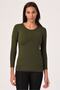 قميص بياقة مستديرة وأكمام طويلة من الفيسكون باللون الكاكي