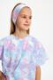 Girl's Short Sleeve Patterned Crew Neck Anti-Sweat, Soft Comfortable 100% Cotton Combed T-shirt - 7