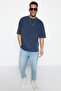 Indigo Oversize/Geniş Kesim Soluk %100 Pamuk T-Shirt TMNSS23TS00153 - 4