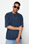 Indigo Oversize/Geniş Kesim Soluk %100 Pamuk T-Shirt TMNSS23TS00153 - 5