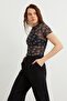 Women's White Clover Patterned Crew Neck Short Sleeve Baby Overlock Detailed Tulle Transparent Blouse - 2