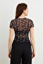 Women's White Clover Patterned Crew Neck Short Sleeve Baby Overlock Detailed Tulle Transparent Blouse - 3