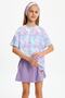 Girl's Short Sleeve Patterned Crew Neck Anti-Sweat, Soft Comfortable 100% Cotton Combed T-shirt - 8