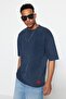 Indigo Oversize/Geniş Kesim Soluk %100 Pamuk T-Shirt TMNSS23TS00153
