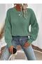 Selanik Knitted Sleeve Motif Crew Neck Green Knitwear Sweater