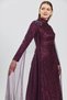 Plum Shoulder Skirt Lengthening Tulle and Jewelled Combination Lace Evening Dress - 4