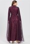 Plum Shoulder Skirt Lengthening Tulle and Jewelled Combination Lace Evening Dress - 6