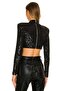 Women's Black Sequin Long Sleeve Crop Top - 3