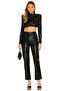 Women's Black Sequin Long Sleeve Crop Top - 4