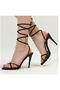 Women's Black Thin Single Strap Heel Sandals Shoes Ankle Lace Up Cross High Pointed Evening Dress - 3