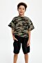 Boy's Short Sleeve Patterned Crew Neck Anti-Sweat, Soft Comfortable 100% Cotton Combed T-shirt - 6