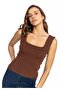 Women's Brown Oversize and Small Size Square Collar Thick Strap Tank Top Athlete Thin Knitwear