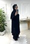 بدلة لاكي مقاس كبير بفتحات جانبية لؤلؤية - أسود