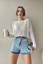 Women's Light Blue High Waist Pleated Four Pocket Jean Shorts ALC-X9963