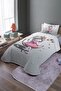 3D Gray Princess Sitting on the Moon Patterned Single Bedspread and Pique Set