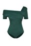 Emerald Green Asymmetrical-Collar Fitted/Slim-Fit Snap-Closure Knit Bodysuit TWOSS23BD00060 - 7