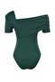 Emerald Green Asymmetrical-Collar Fitted/Slim-Fit Snap-Closure Knit Bodysuit TWOSS23BD00060 - 8