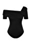 Siyah Asimetrik Yakalı Fitted/Vücuda Oturan Çıtçıtlı Örme Body TWOSS23BD00060 - 7