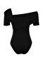 Siyah Asimetrik Yakalı Fitted/Vücuda Oturan Çıtçıtlı Örme Body TWOSS23BD00060 - 8