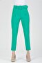 Women's Green Pocket Carrot Cut Belted Fabric Trousers - 3