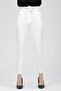 Women's Ecru Pocket Carrot Cut Belted Fabric Trousers - 2