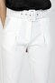 Women's Ecru Pocket Carrot Cut Belted Fabric Trousers - 6