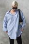 Blue Striped Oversize Women's Shirt Mg1688 - 3