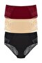 3-Piece Cotton Front and Back Lace High Waist Large Size Women's Panties