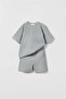 Unisex Seersucker Waffle Textured Children's Top and Bottom Set with Shorts